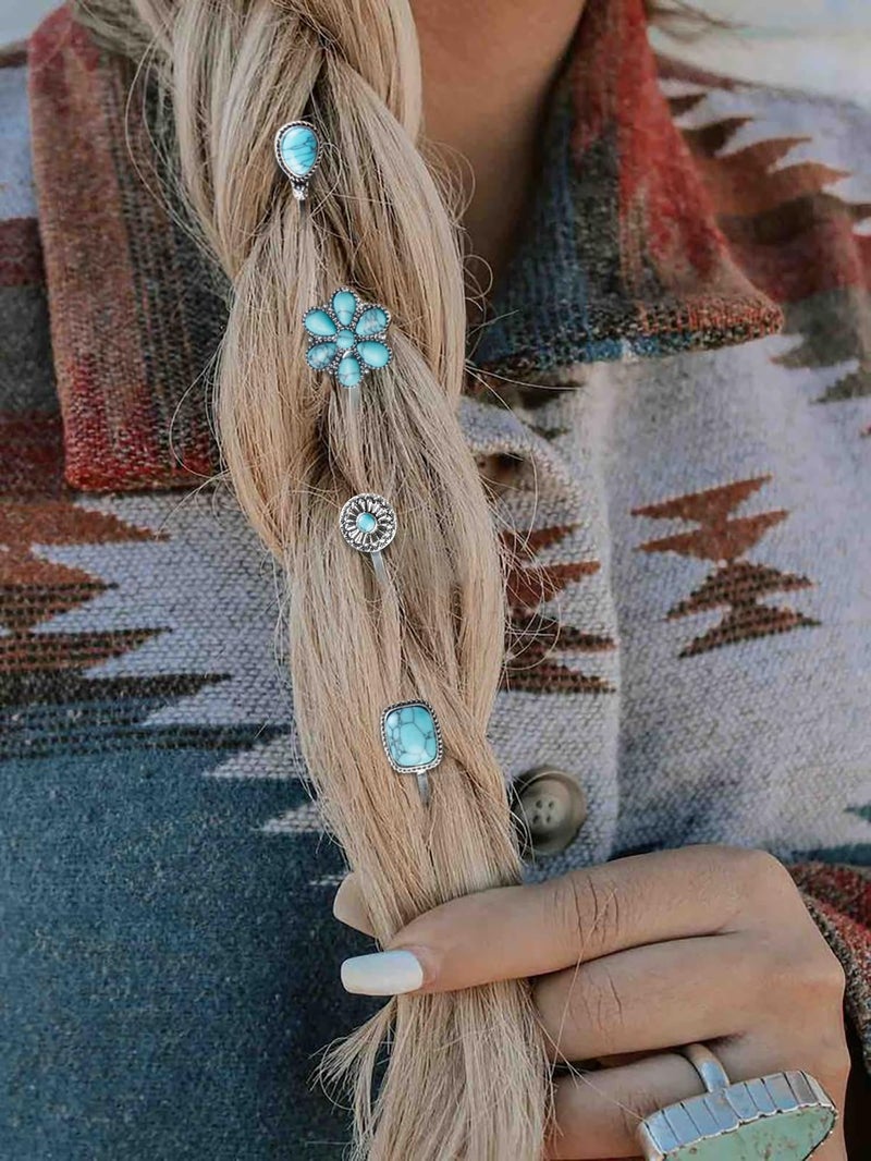 TEBIEKOY Boho Hair Pins – 7 Packs Vintage Silver Bobby Pins for Women, Bohemian Stone Hair Clips for Thick or Thin Hair, Retro Western Style Turquoise Hair Accessories - Image 3